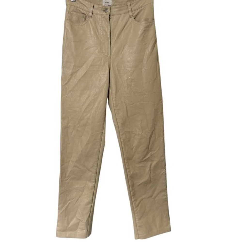 Aritzia Wilfred Melina Light Beige Cream Faux Vegan Leather Straight Pants 4